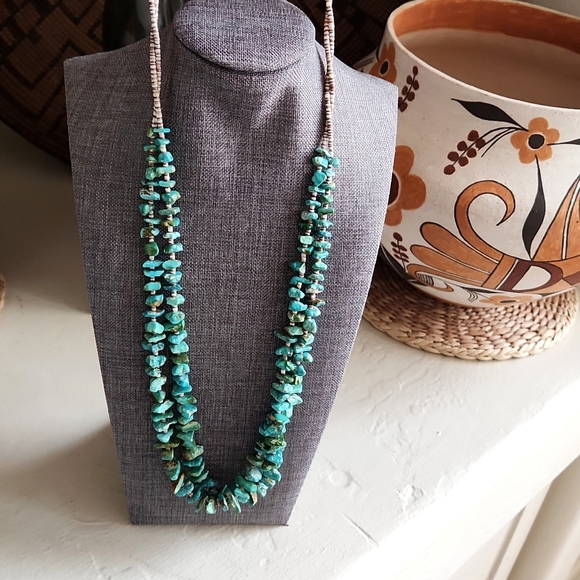 Old Native American Santo Domingo Double Strand Turquoise & Heishi Necklace ๐๐ - Picture 14 of 15